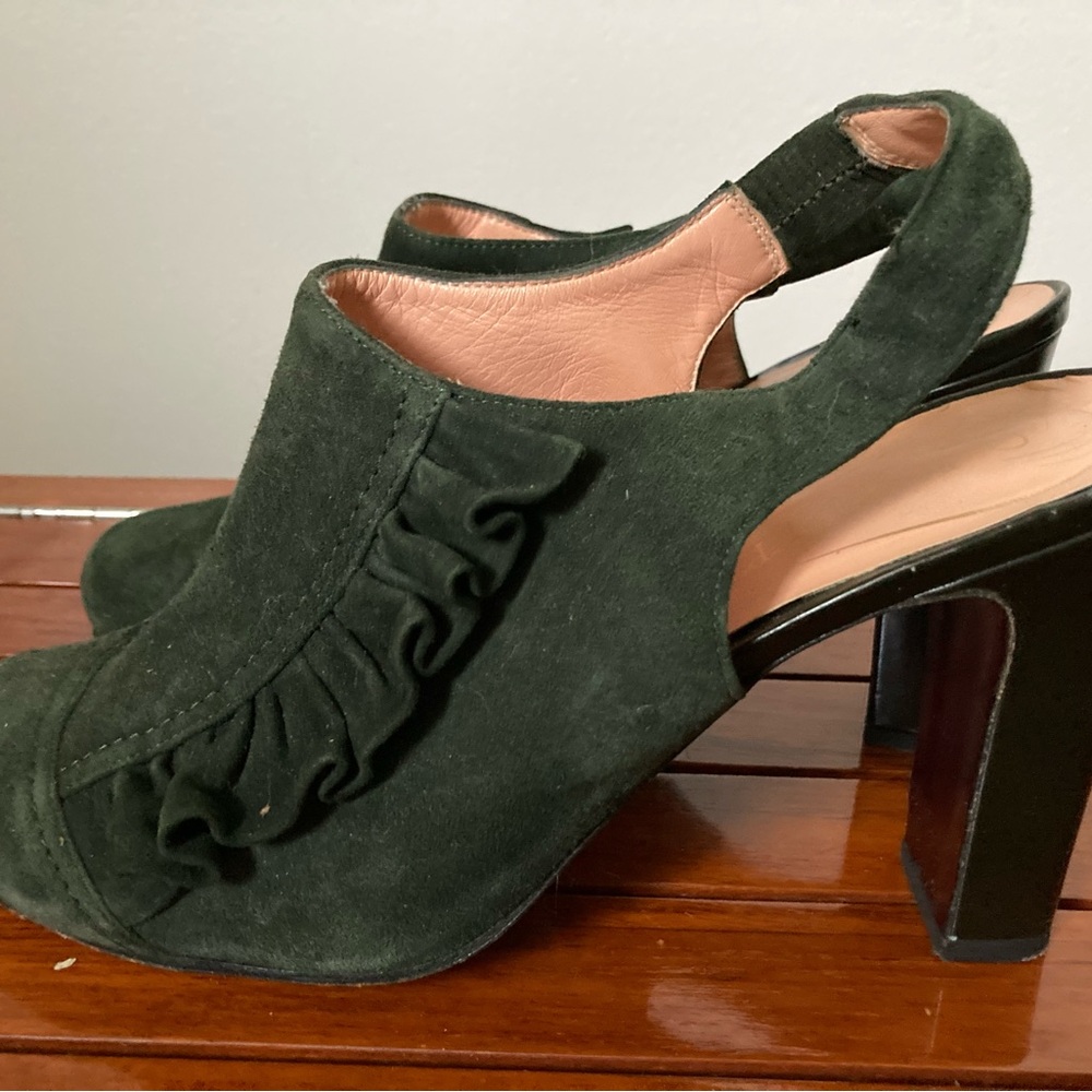 Nanette Lepore Green Suede Ruffle Pump 10M